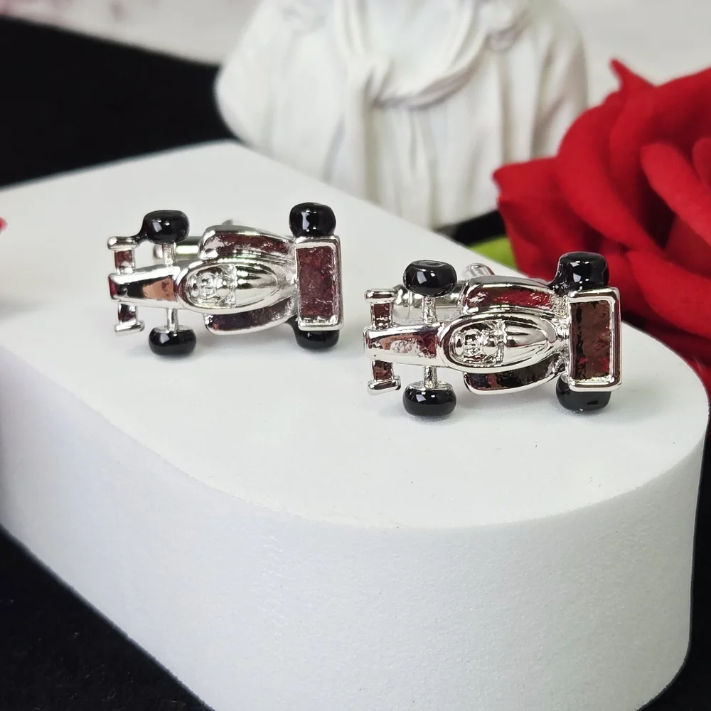 Formula One Race Car Cufflinks Silver F1 Racing Driver French Cuff Formal Gift